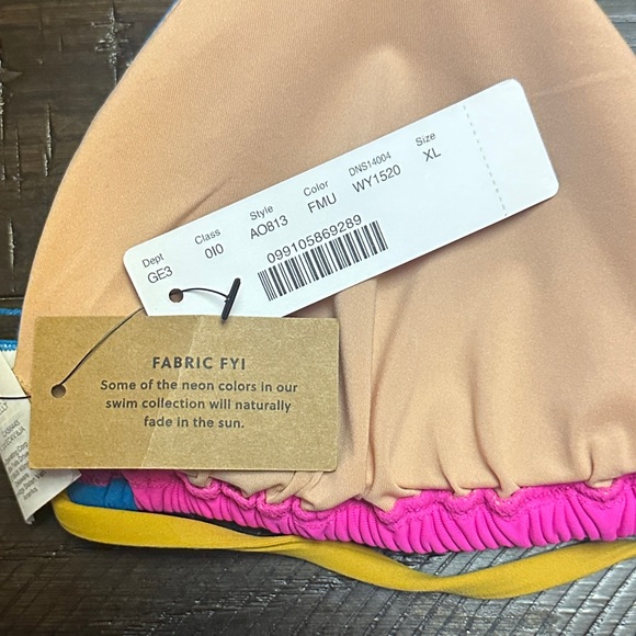 J. Crew NWT Pink and Blue Bikini Top with Yellow Straps - Picture 4 of 5